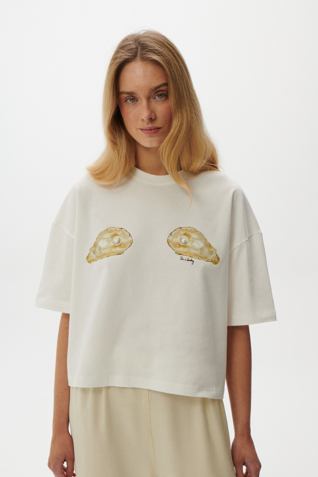 Cream Pearl Boxy T-Shirt