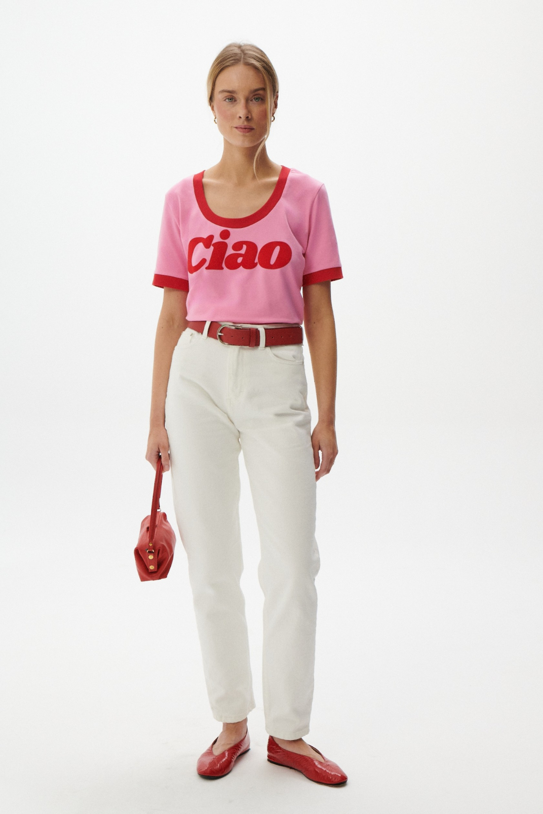CIAO SUNDAY T-SHIRT PINK DEEP NECKLINE
