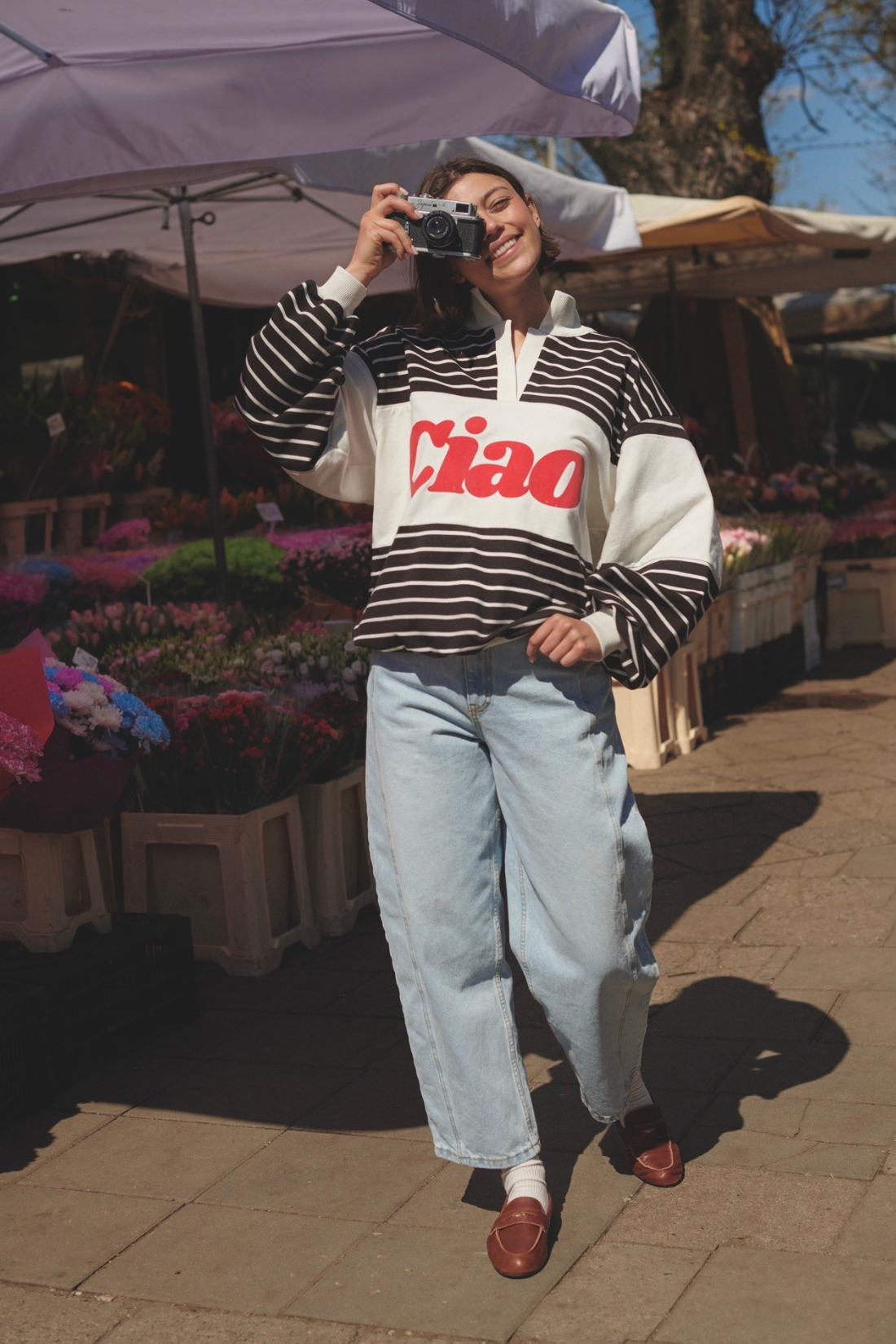 DOLORES ECRU SWEATSHIRT WITH BLACK STRIPES