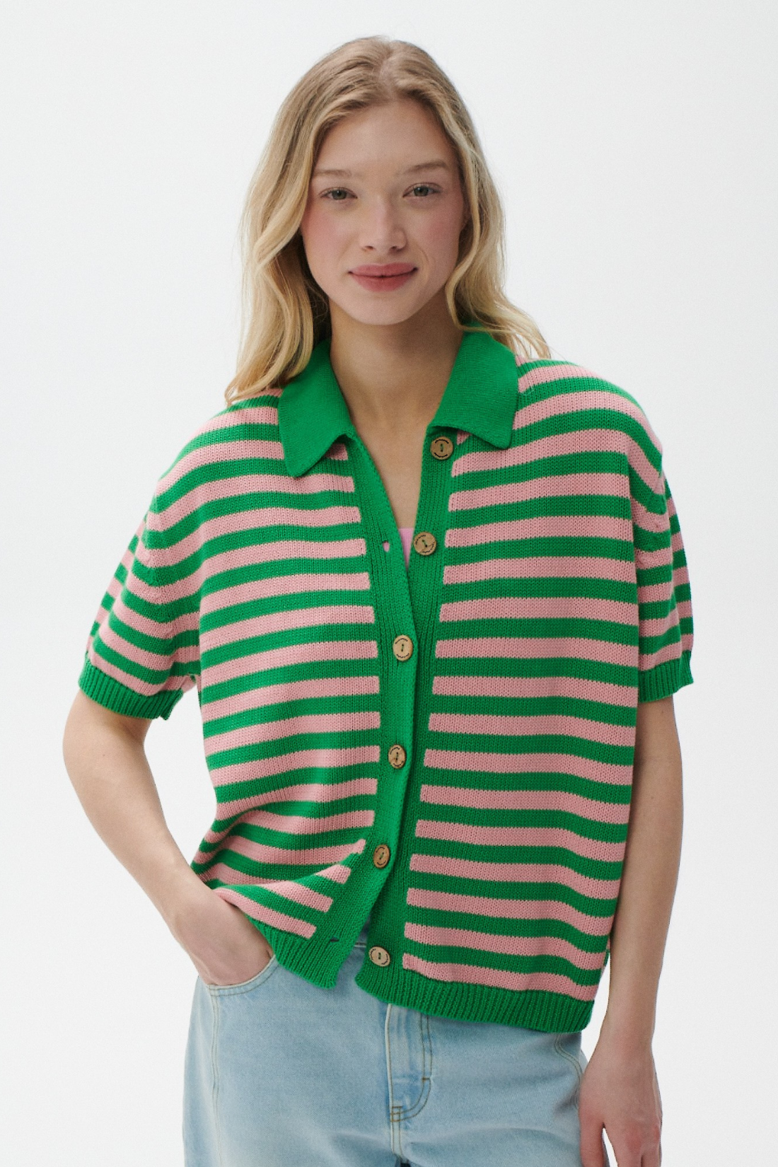 MIRIELLE CARDIGAN MADE OF ORGANIC COTTON WITH STRIPES