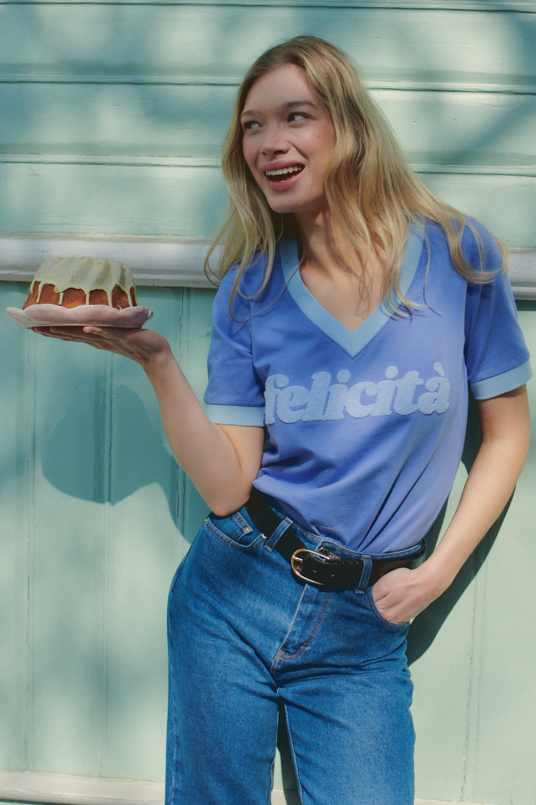 T-SHIRT V-NECK FELICITA NIEBIESKI