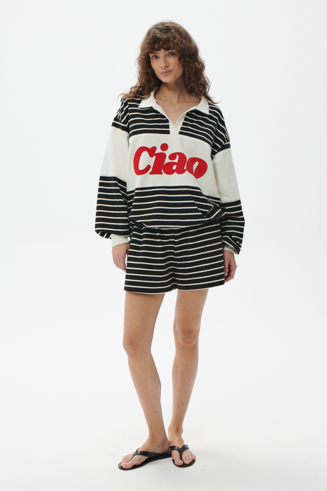 DOLORES ECRU SWEATSHIRT WITH BLACK STRIPES