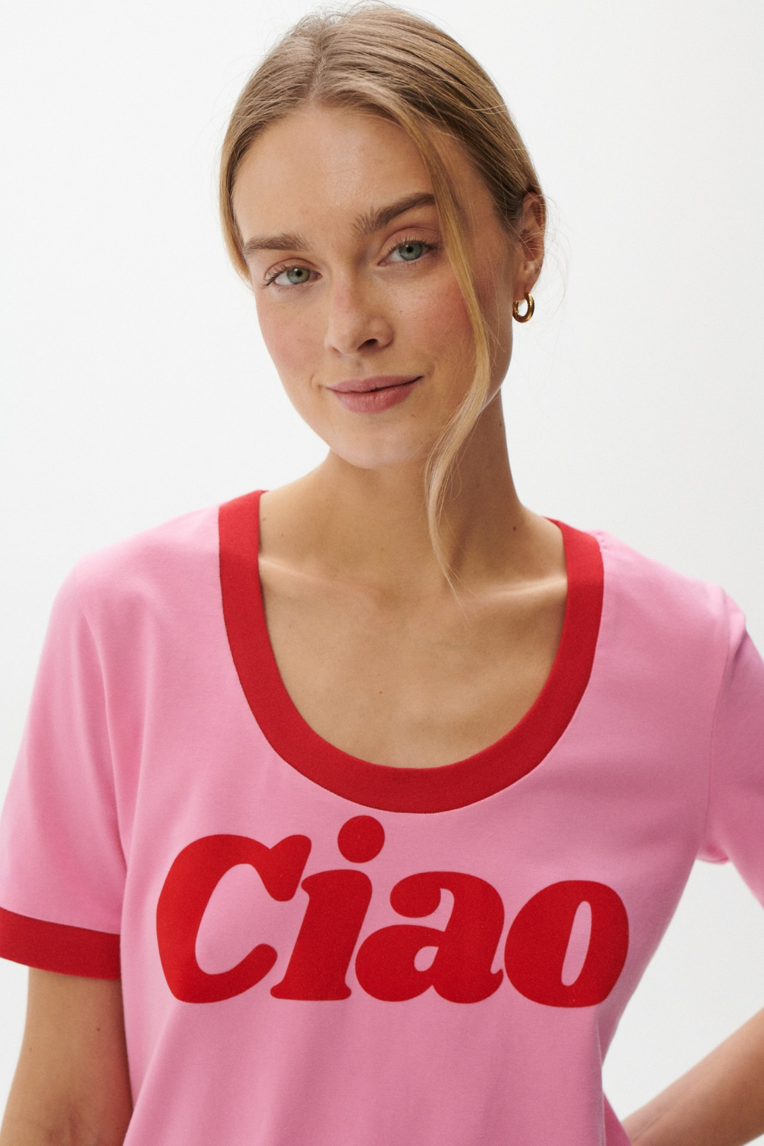 CIAO SUNDAY T-SHIRT PINK DEEP NECKLINE