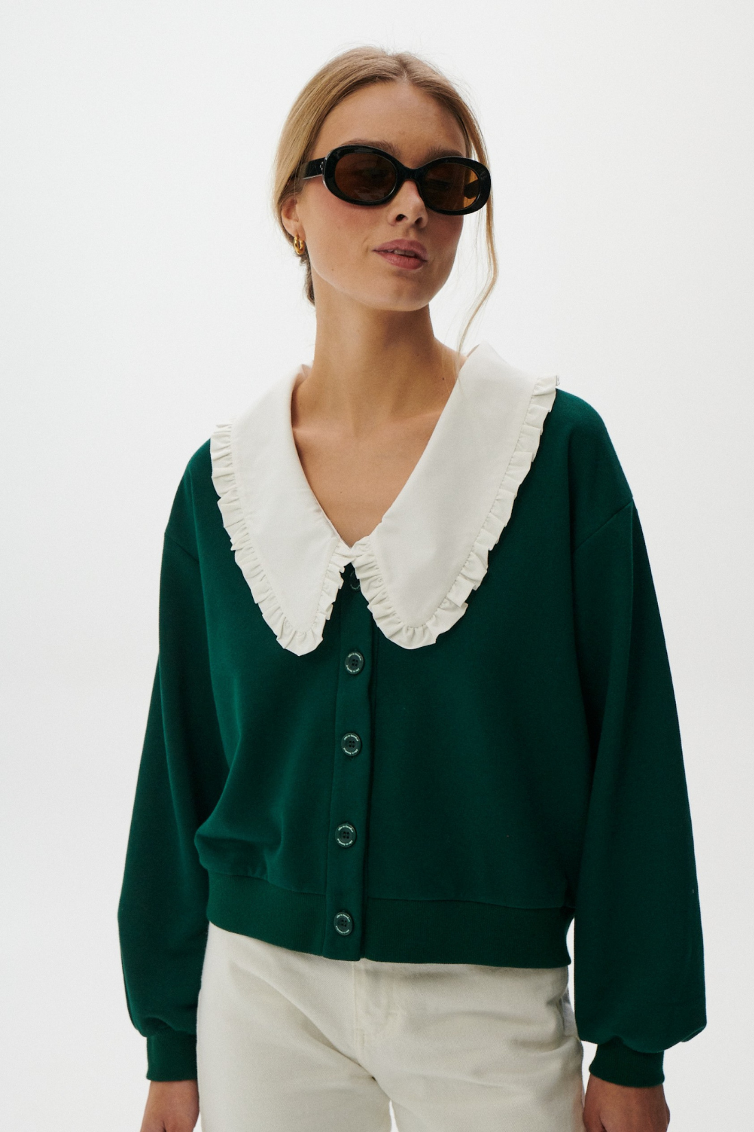 GRACE V-NECK CARDIGAN BOTTLE GREEN