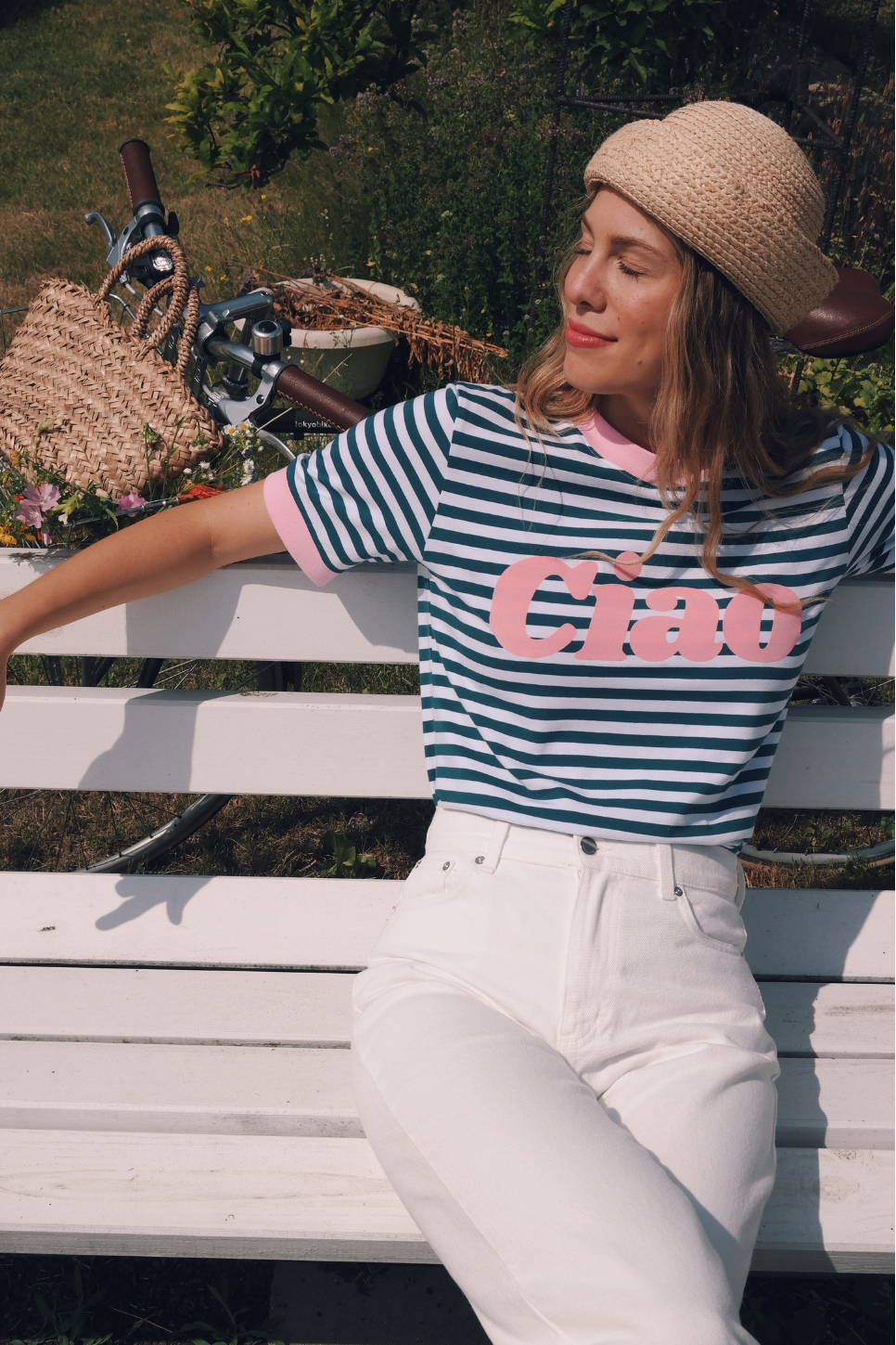 T-SHIRT CIAO W PASKI TURKUSOWY