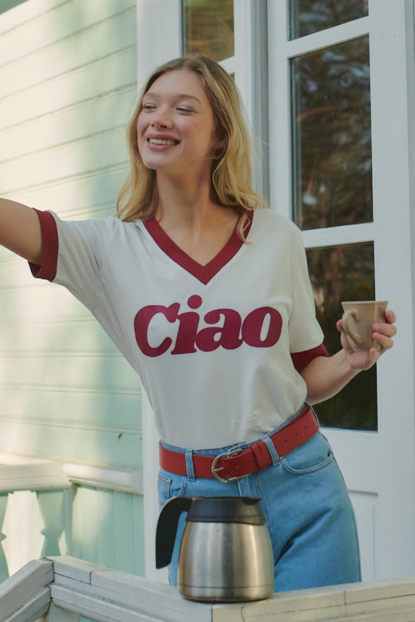 T-SHIRT CIAO V-NECK BIAŁY