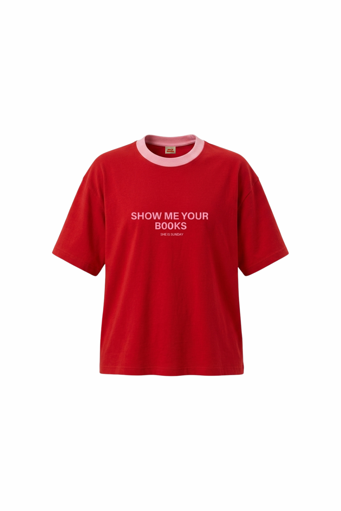 T-SHIRT SHOW ME YOUR BOOKS CZERWONY