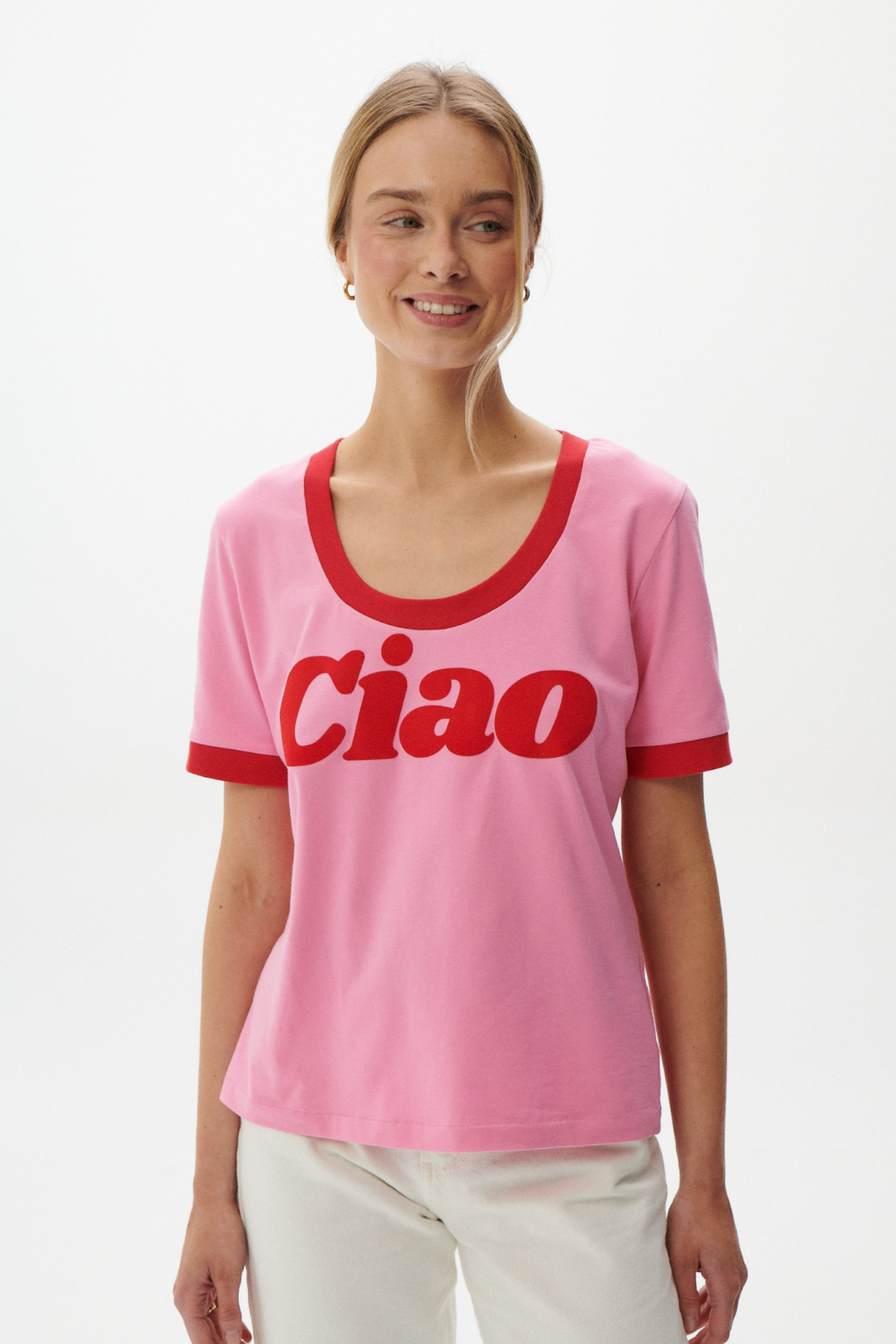 CIAO SUNDAY T-SHIRT PINK DEEP NECKLINE
